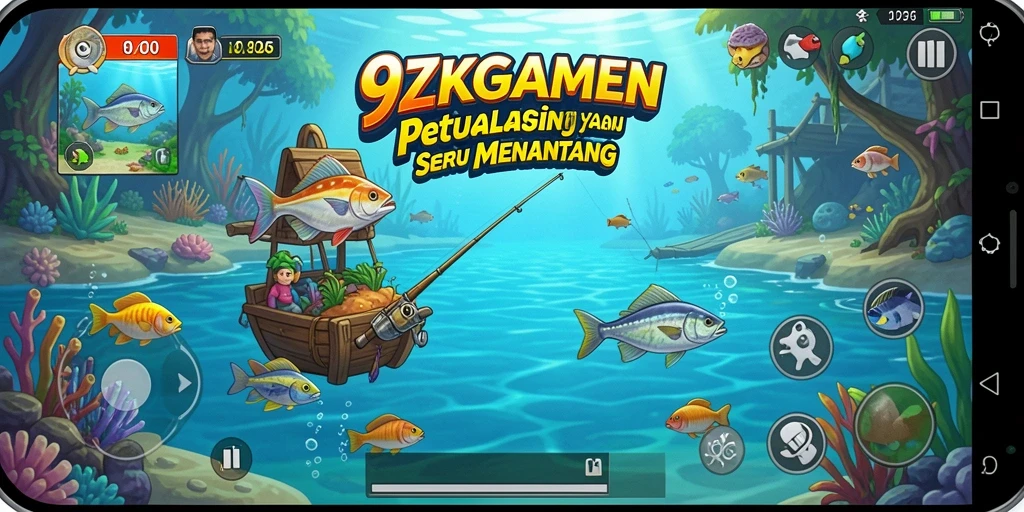 Gameplay 9ZKGAMES menampilkan pengalaman memancing yang mendebarkan dengan lokasi yang indah.