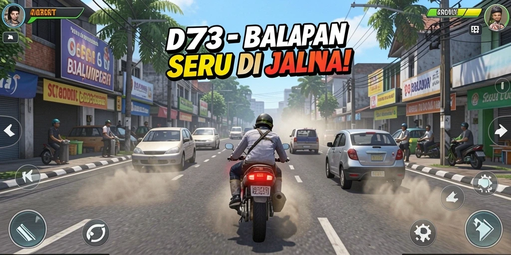Tampilan atraktif dari gameplay balapan D73 yang mendebarkan.