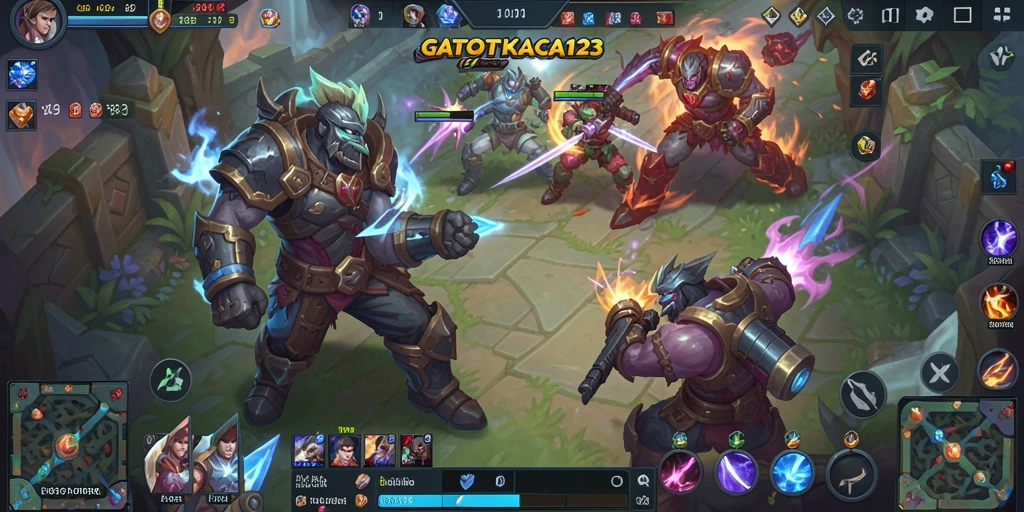 Screenshot GATOTKACA123 menampilkan aksi seru dalam pertempuran MOBA.