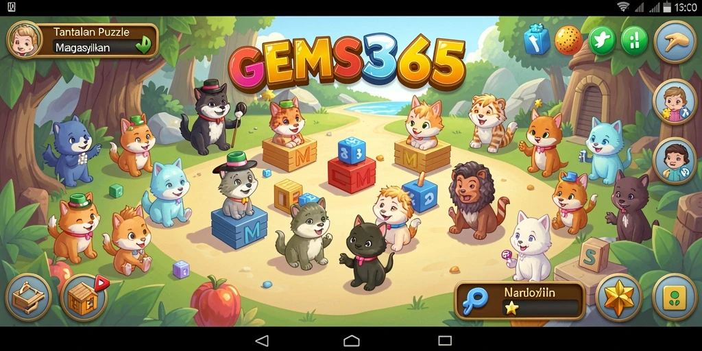 Tampilan gameplay GEMS365 yang penuh warna dan menantang.