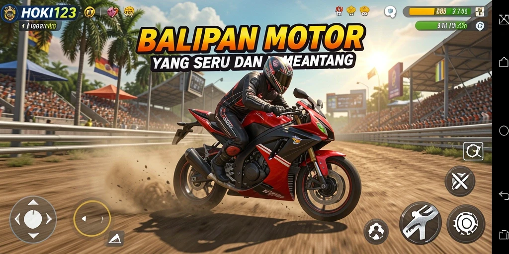 Tampilan gameplay HOKI123 dengan aksi balapan motor yang seru.