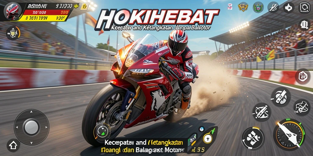 Screenshot HOKIHEBAT menampilkan aksi balap motor yang seru dan mendebarkan.
