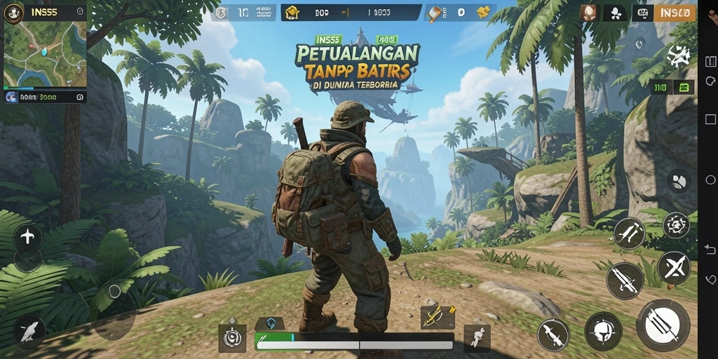 Screenshot gameplay INS55 menampilkan petualangan seru di dunia terbuka.