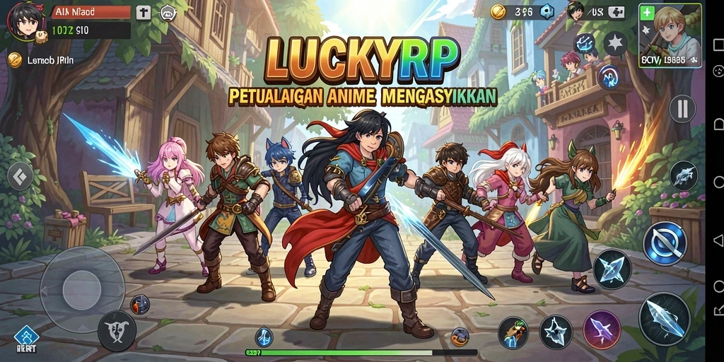 Tampilan gameplay LUCKYRP dengan karakter anime yang mengesankan.