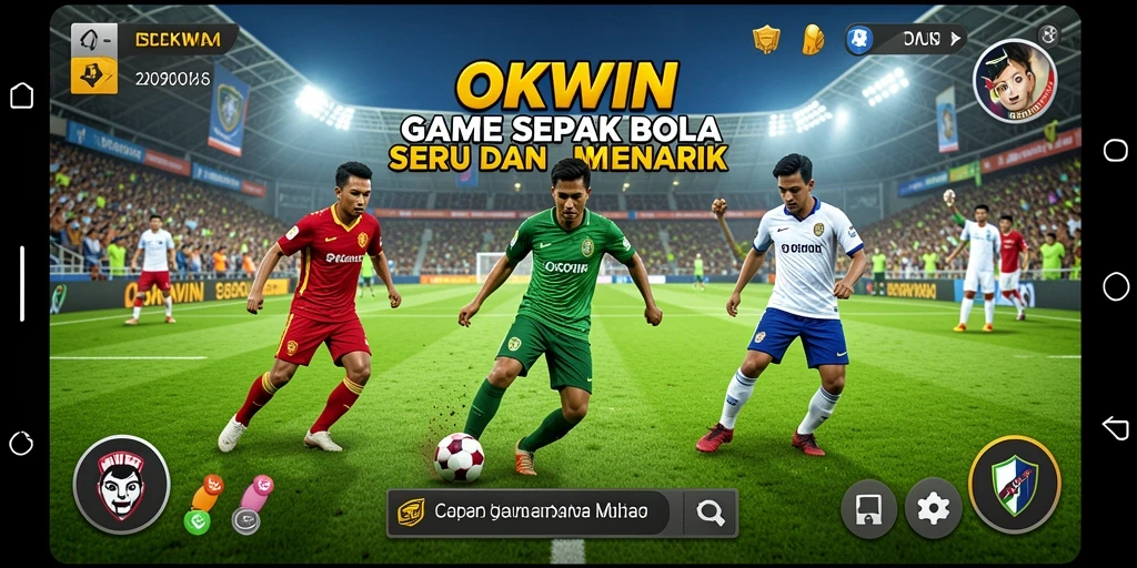 Screenshot gameplay OKWIN menampilkan aksi sepak bola yang mendebarkan.