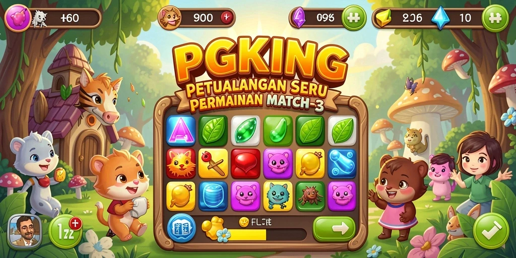 Tampilan gameplay PGKING yang seru dan penuh warna dalam permainan Match-3.