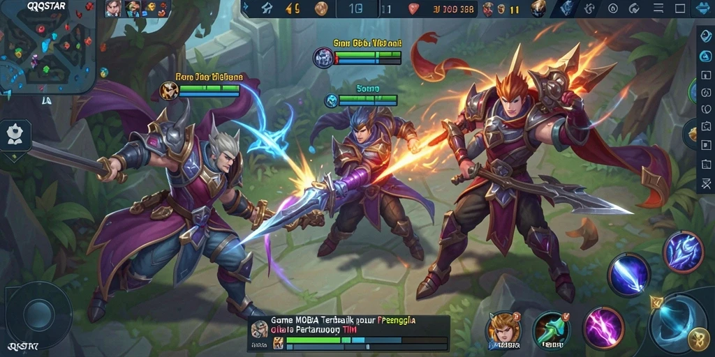Tangkapan layar permainan MOBA QQSTAR menunjukkan aksi intens dan strategis.