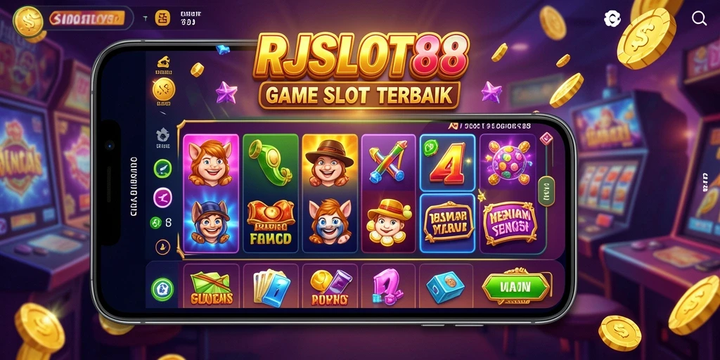 Tampilan gameplay RJSLOT88 dengan tema slot yang berwarna-warni.