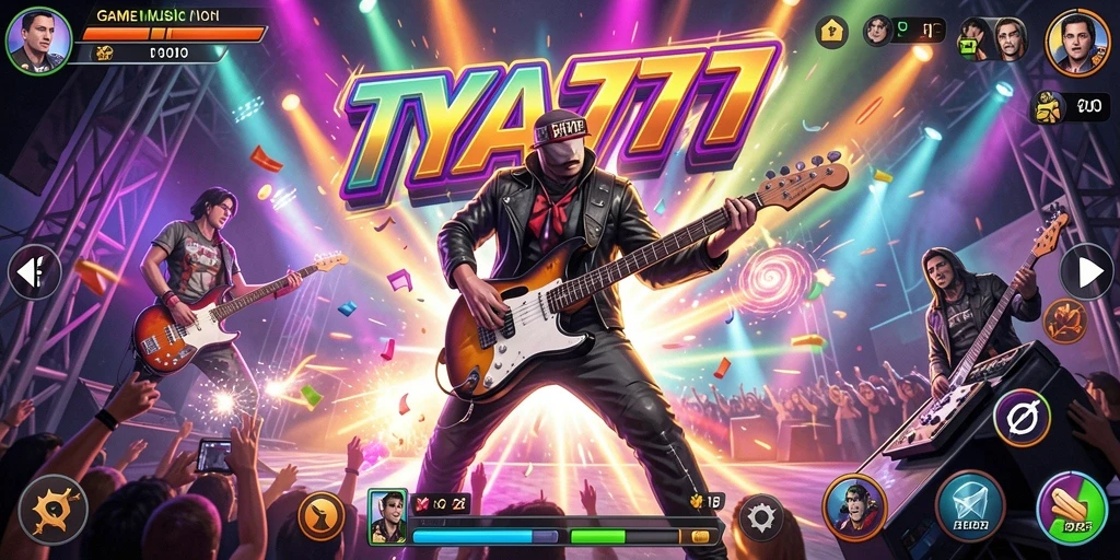 Tampilan gameplay dinamis dari TYA777 yang penuh dengan musik dan tantangan.