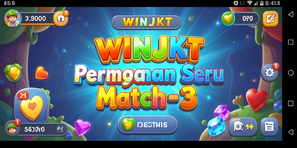 Tampilan gameplay seru dari WINJKT mencocokkan item Match-3.