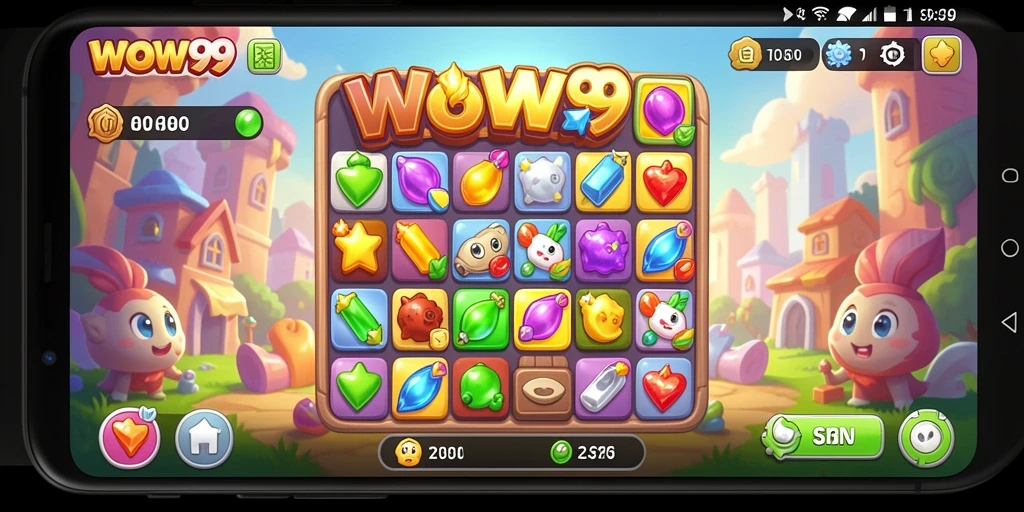 Tampilan menarik dari gameplay WOW99 dalam mencocokkan permata.