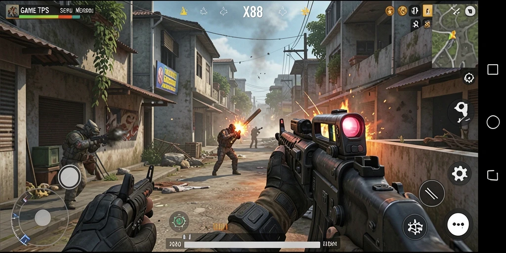 Screenshot menunjukkan aksi mendebarkan dalam permainan TPS X88.